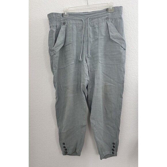 Wrap London Women Capri Pants Dusty Blue 100%Linen Elastic Waist Drawstrings. 12 - Picture 1 of 12